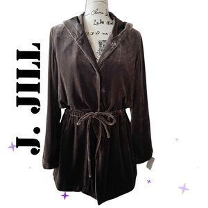 J. JILL VELVET LONG HOODIE TUNIC JACKET BROWN